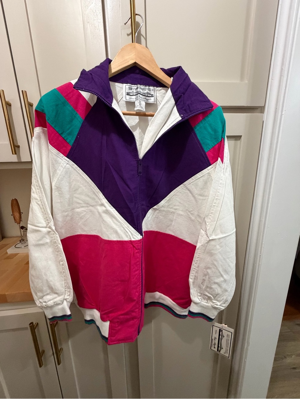 Retro Colorblock Bomber Jacket - Purple, Pink, Teal & White